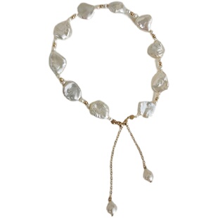 鱼说 自由巴洛克天然珍珠手链14k包金洗澡不掉色小众珠串贝母手串