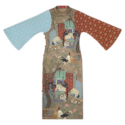 【闲庭猫趣】古画手绘印花 倒大袖旗袍 改良马面裙宋旋裙多穿衬衫