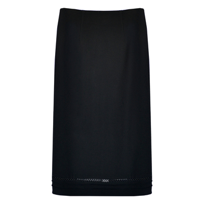 因由 极简row风25羊毛新款秋冬黑色蕾丝拼接直筒半身裙