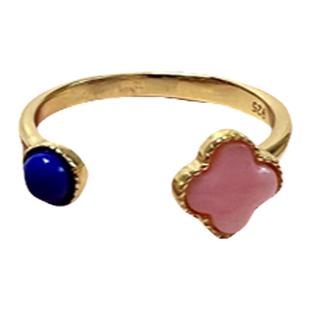 天然凤凰胭脂螺女王贝戒指女四叶草设计镀金镶嵌饰品活口可调甜美