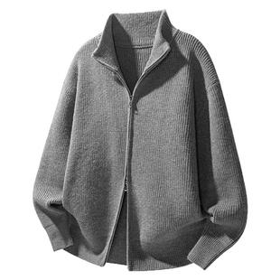 cleanfit拉链开衫立领毛衣男款秋季宽松慵懒风针织衫美式复古外套