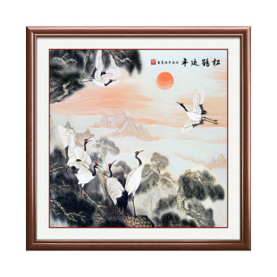 松鹤延年挂画新中式招财镇宅装饰画现代客厅餐厅玄关走廊过道壁画