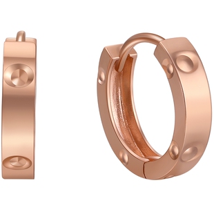 潮宏基18K金耳钉耳环玫瑰彩金耳饰圆环环扣相依时尚百搭礼物