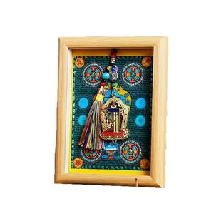山城文创丨藏式五路财神纳福相框办公室书桌面唐卡朱砂实木摆件