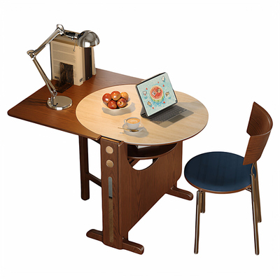 木小咖实木折叠餐桌椭圆折叠圆桌小户型吃饭桌子半圆书桌折叠饭桌