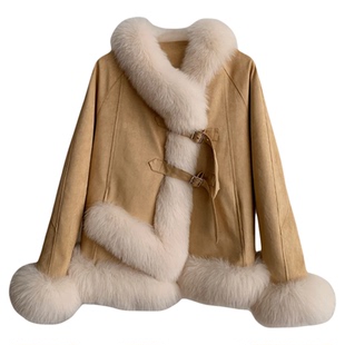 松软泡芙/狐狸毛皮草外套女2025冬季新款麂皮绒鹅绒羽绒服年轻款