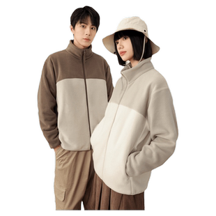 雪中飞2025春秋新款男女中性情侣立领摇粒绒拼接外套舒适休闲日系