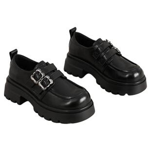 星期六厚底乐福鞋女鞋春季新款英伦风小皮鞋女士百搭增高粗跟单鞋