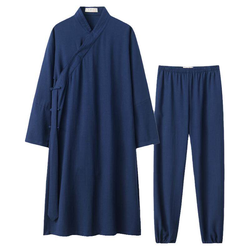 道家三清领道袍棉亚麻道士服装男