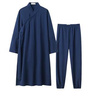 道家三清领道袍棉亚麻道士服装男