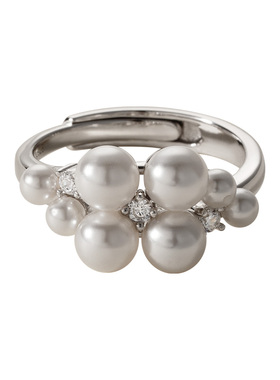 素图珍珠葡萄耳钉925银简约戒指