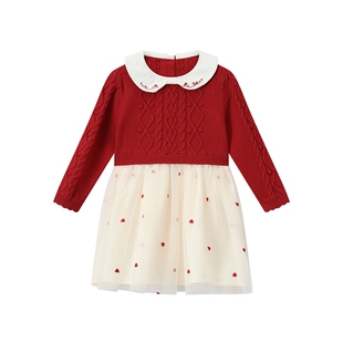 TeenieWeenie Kids小熊童装26年新年款女宝宝爱心网纱针织连衣裙