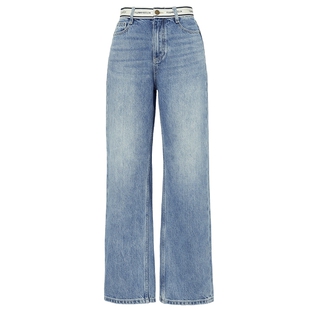 【折扣新降】FF仿佛女装春夏宽松复古高腰阔腿长裤显瘦直筒牛仔裤