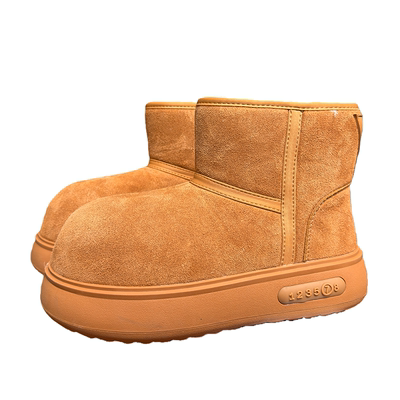 磨砂真皮丑萌大头厚底雪地靴女