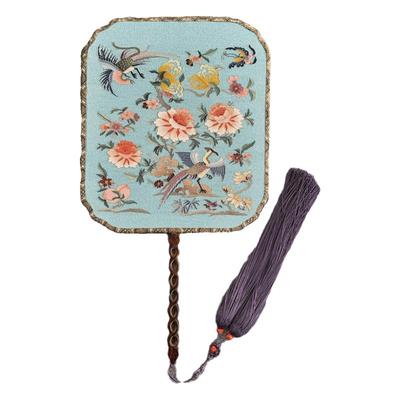 婚庆缂丝团扇浅兰地欢天喜地图