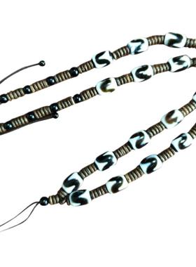 天珠挂绳项链绳子串男女款文玩蜜蜡串挂脖手工编织虎牙天眼玉坠绳