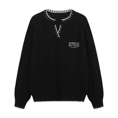 BIPOLARV领一字绣套头毛衣