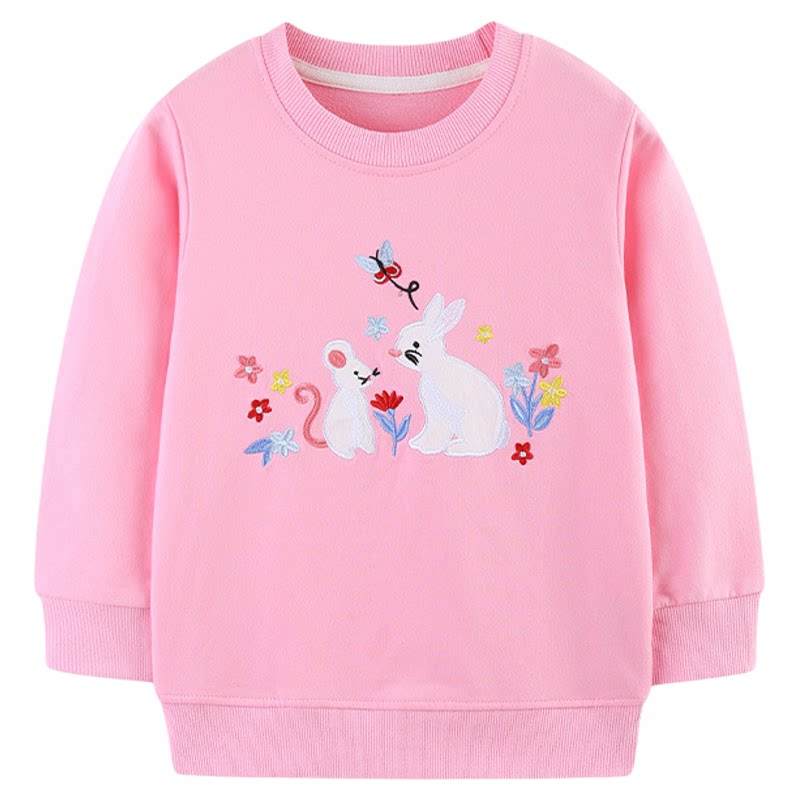 女童卫衣兔子刺绣女童圆领套头衫针织棉中小童童装girlsweatshirt
