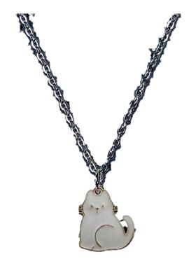 流光白猫吊坠长款项链卫衣轻奢