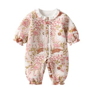 秘境modomoma婴儿衣服加棉连体衣女宝宝秋爬爬服小月龄外出抱抱服