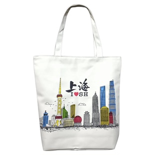 上海旅游纪念品环保帆布购物袋东方明珠标志建筑物豫园城隍庙街景