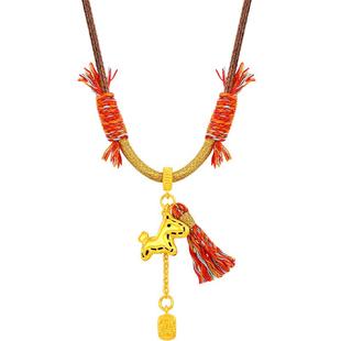 梦金园暴富马黄金吊坠女5D足金姜饼马赛克系列手链挂坠本命年礼物