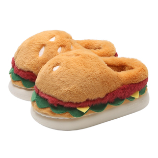 亲子可爱汉堡薯条棉拖鞋冬保暖儿童防滑一家三口外穿居家鞋男女士