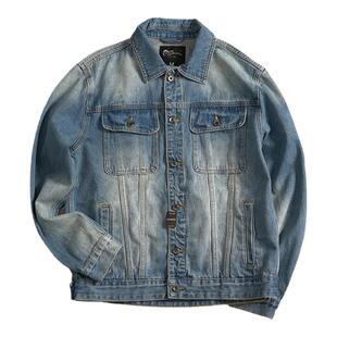 美式复古加厚工装牛仔外套男秋冬款短款外贸男装水洗正肩硬挺夹克