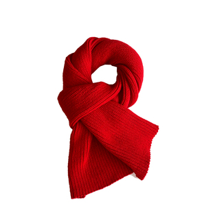 新年礼物酒红色围巾女秋冬韩版百搭学生加厚保暖纯色毛线针织围脖