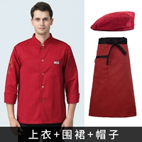 Красный лонгслив, фартук, берет