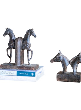 美式马头装饰书挡摆件书房工艺品