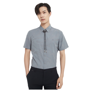 【桑蚕丝暗花】古鲨灰色短袖衬衫男时尚莫代尔凉感衬衣2026夏新款