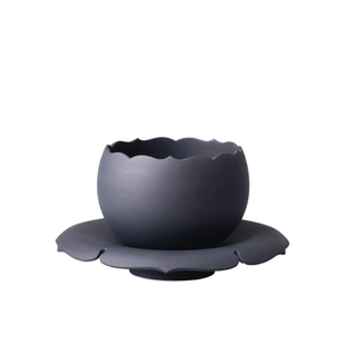 云汀手作酷黑花口丸子杯咖啡杯拉花杯红茶杯