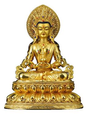 藏式7寸鎏金常寿佛铜器摆件