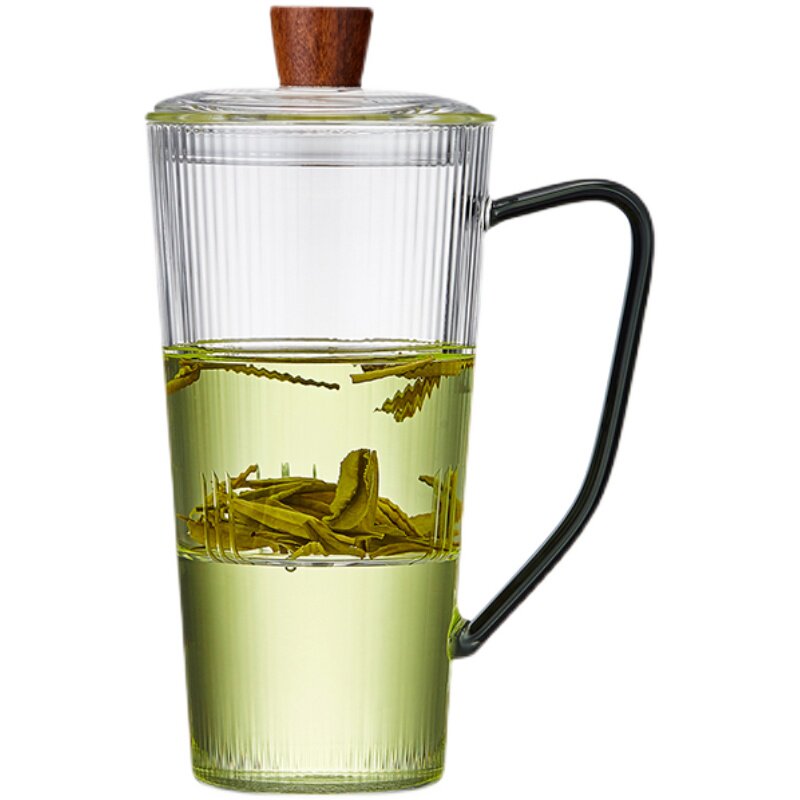 大容量竖纹玻璃泡茶杯茶水分离杯