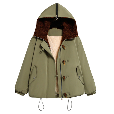 胖MM大码加绒老钱风宽松棉服