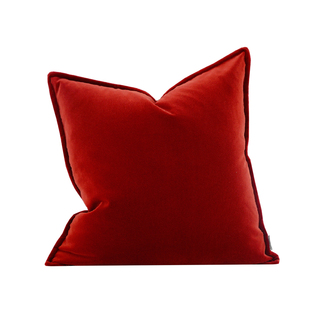 法式『日落巴黎』高级复古红色质感磨砂绒靠垫抱枕样板间别墅方枕
