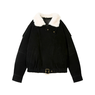 【怪奇物语】Uena黑色一衣多穿毛领派克服植绒棉服外套女内胆可拆