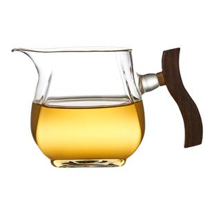 北大史玻璃公杯 分茶器 耐热玻璃黑胡桃木手柄加厚茶海网红公道杯