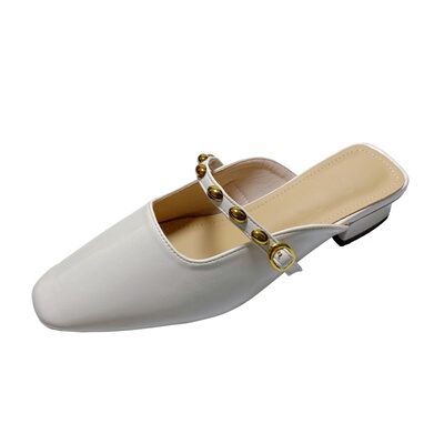 法式中跟外穿一脚蹬包头拖鞋女