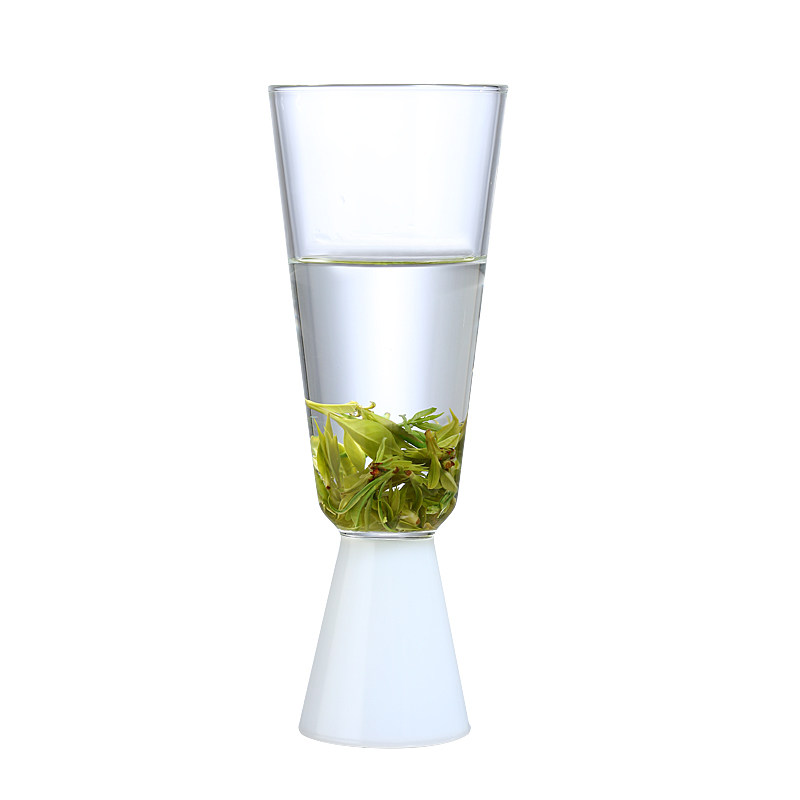 六茗品鉴杯创意高脚杯绿茶杯猴魁杯白玉底座杯高足玻璃茶杯主人杯