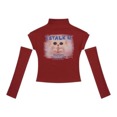 XXBUNI Kpop女团风跳舞上衣女猫咪印花上衣可拆卸jazz长袖背心T恤