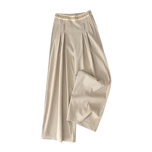 SINGLE MOMENT 25SS夏季新款法式索罗纳亚麻混纺阔腿休闲西裤长裤