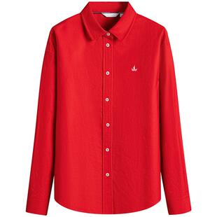 Navigare意大利小帆船红色休闲长袖衬衫女士2026春季新款纯棉衬衣