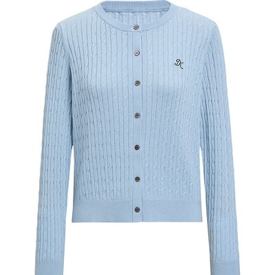 红袖商场同款HOPESHOW2025秋新款女装复古绞花刺绣圆领针织开衫