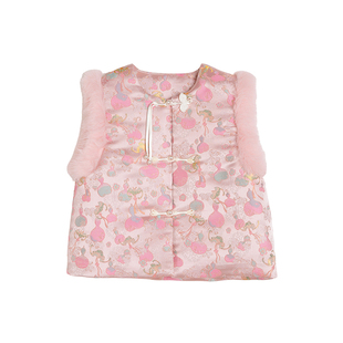 小O宝童装 女宝宝新中式马甲夹棉2026新款女童红色新年国风拜年服