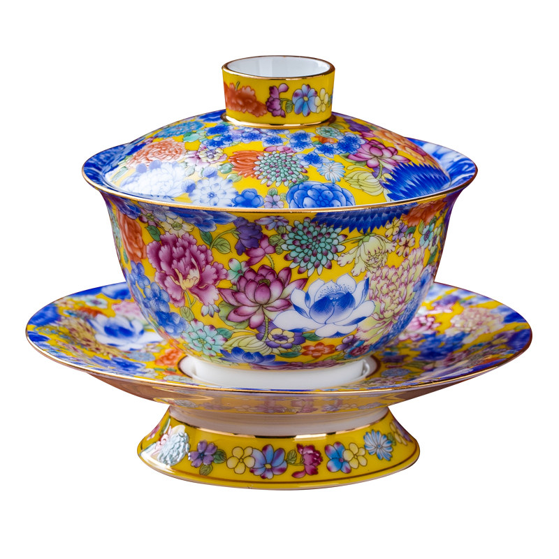 亮玉家用高脚喝茶盖碗骨瓷茶具