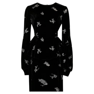 2025冬季新款时尚气质国风刺绣灯笼袖收腰上衣+直筒丝绒半裙套装