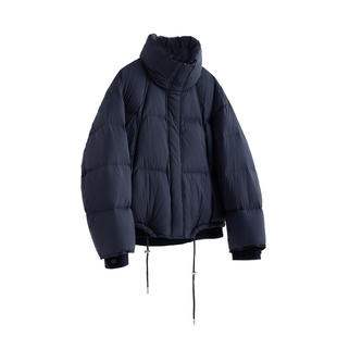 韩国订单 超好看90白鹅绒羽绒服女秋冬拼接抽绳短款连帽加厚外套C