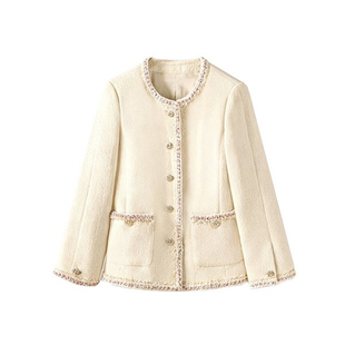 2026早春新款软呢编织粗花呢手工镶边小香风钻扣修身百搭短款外套